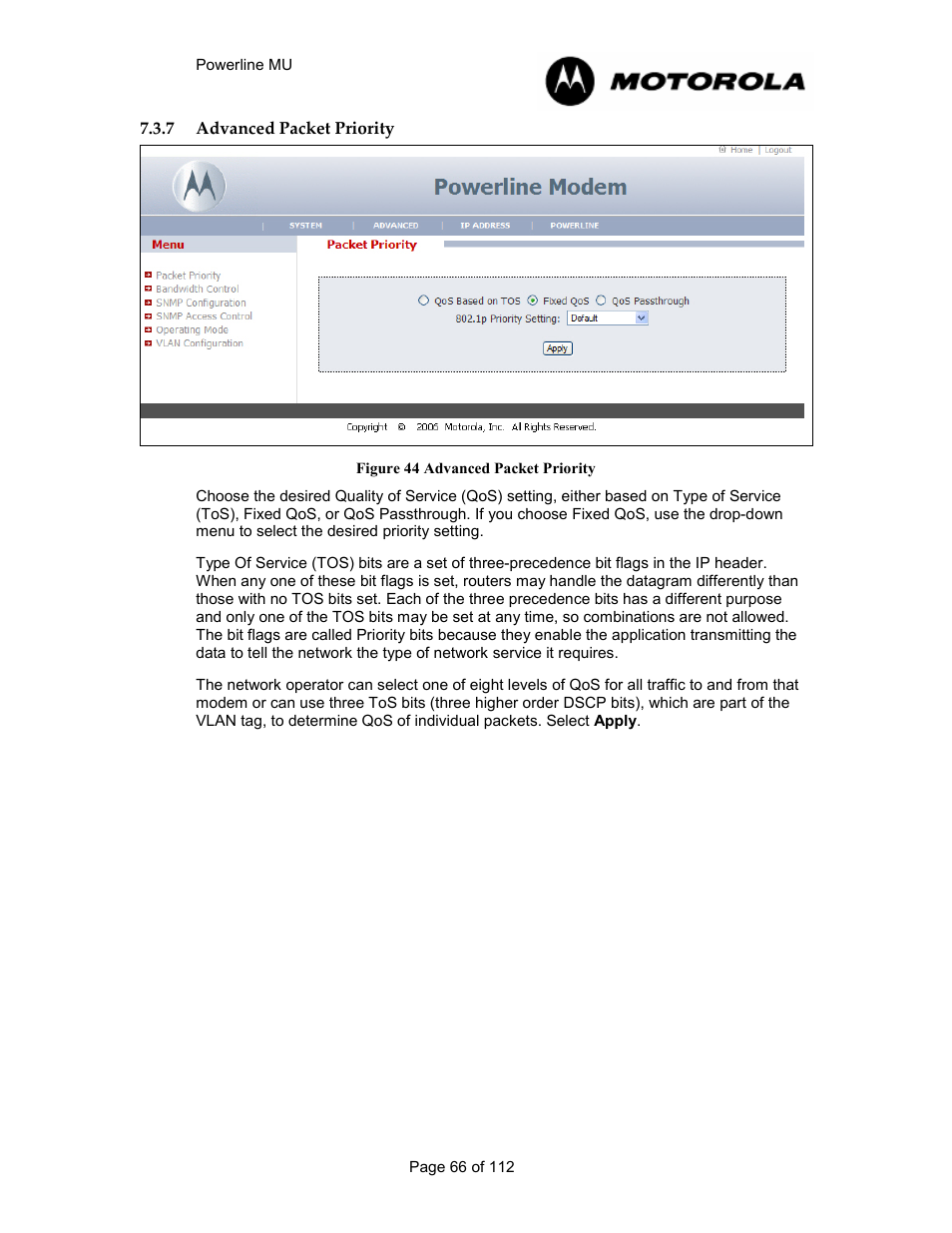 7 advanced packet priority 66, Advanced packet priority, Figure 43 advanced packet priority | Motorola Canopy Powerline MU User Manual | Page 66 / 112