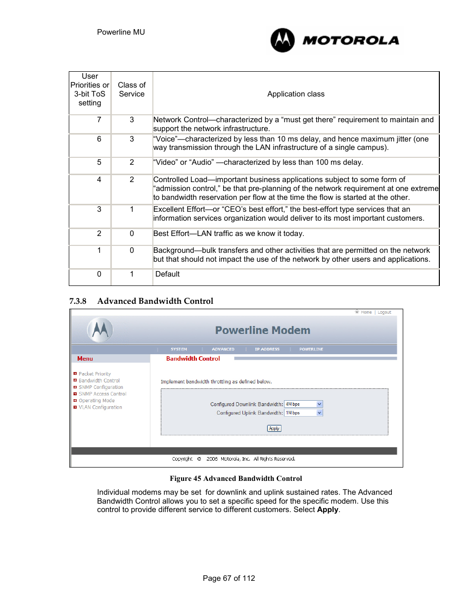 8 advanced bandwidth control 67, Advanced bandwidth control, Figure 44 advanced bandwidth control | Motorola Canopy Powerline MU User Manual | Page 67 / 112