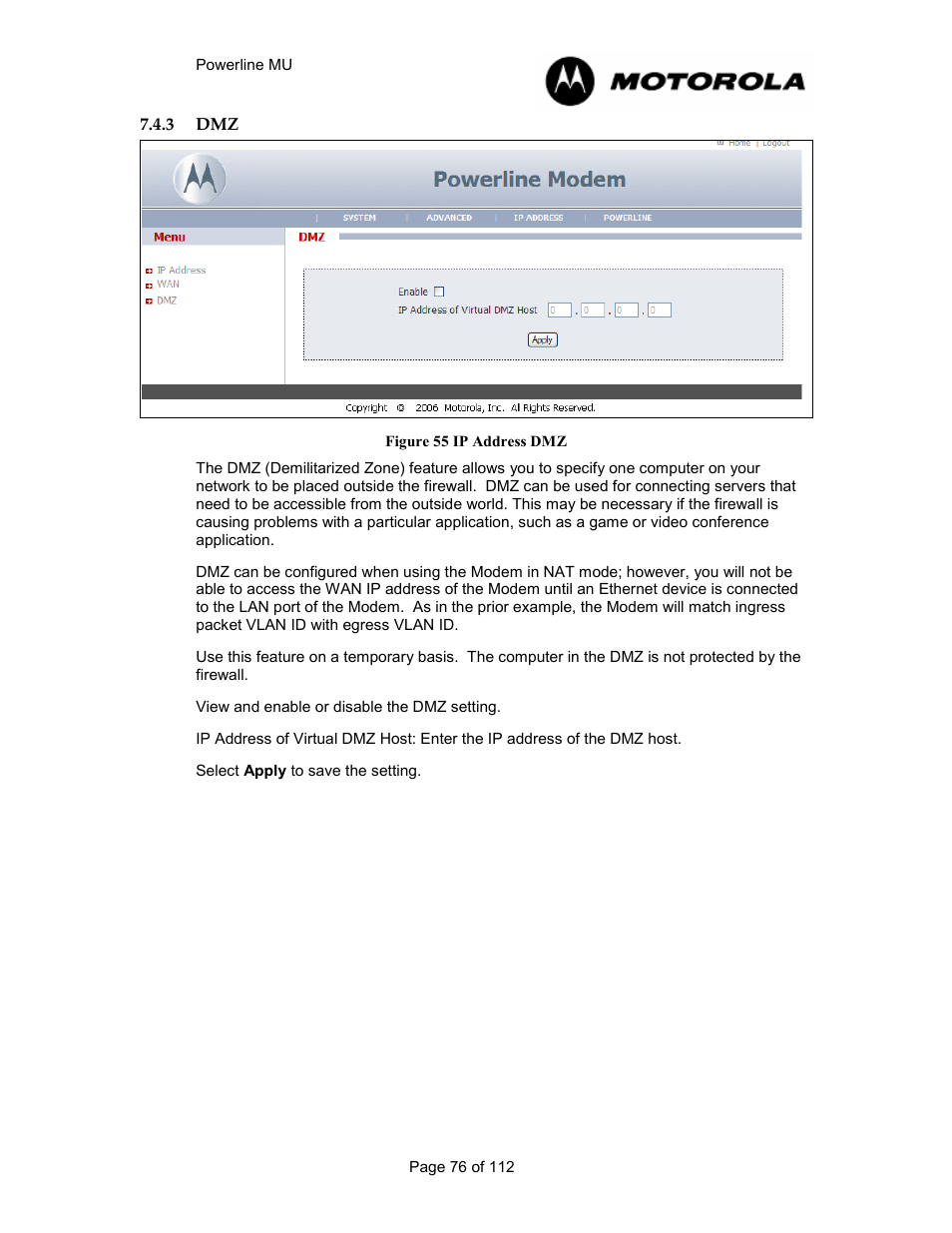 3 dmz 76, Figure 54 ip address dmz | Motorola Canopy Powerline MU User Manual | Page 76 / 112
