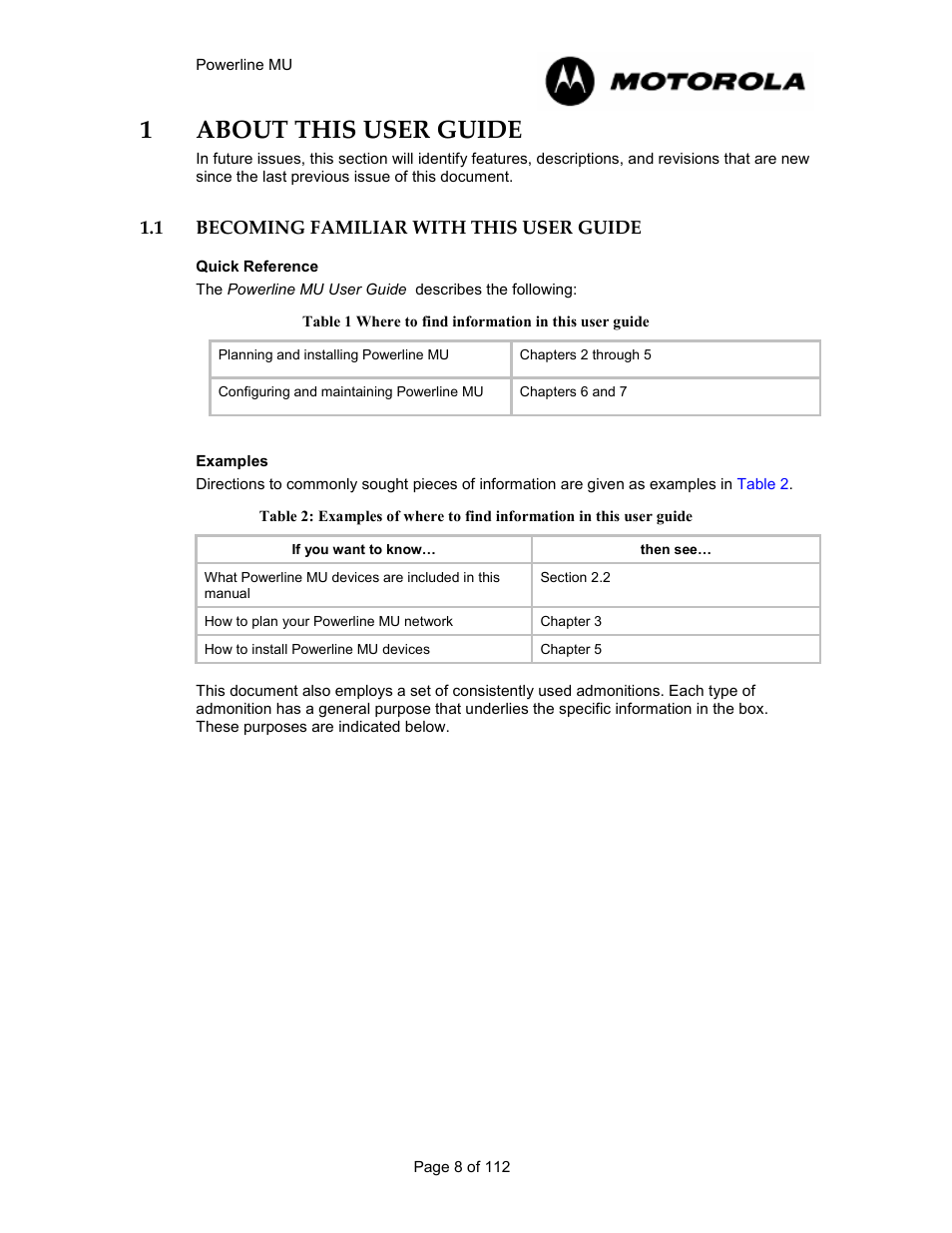1 about this user guide 8, 1 becoming familiar with this user guide 8, Becoming familiar with this user guide | 1about this user guide | Motorola Canopy Powerline MU User Manual | Page 8 / 112