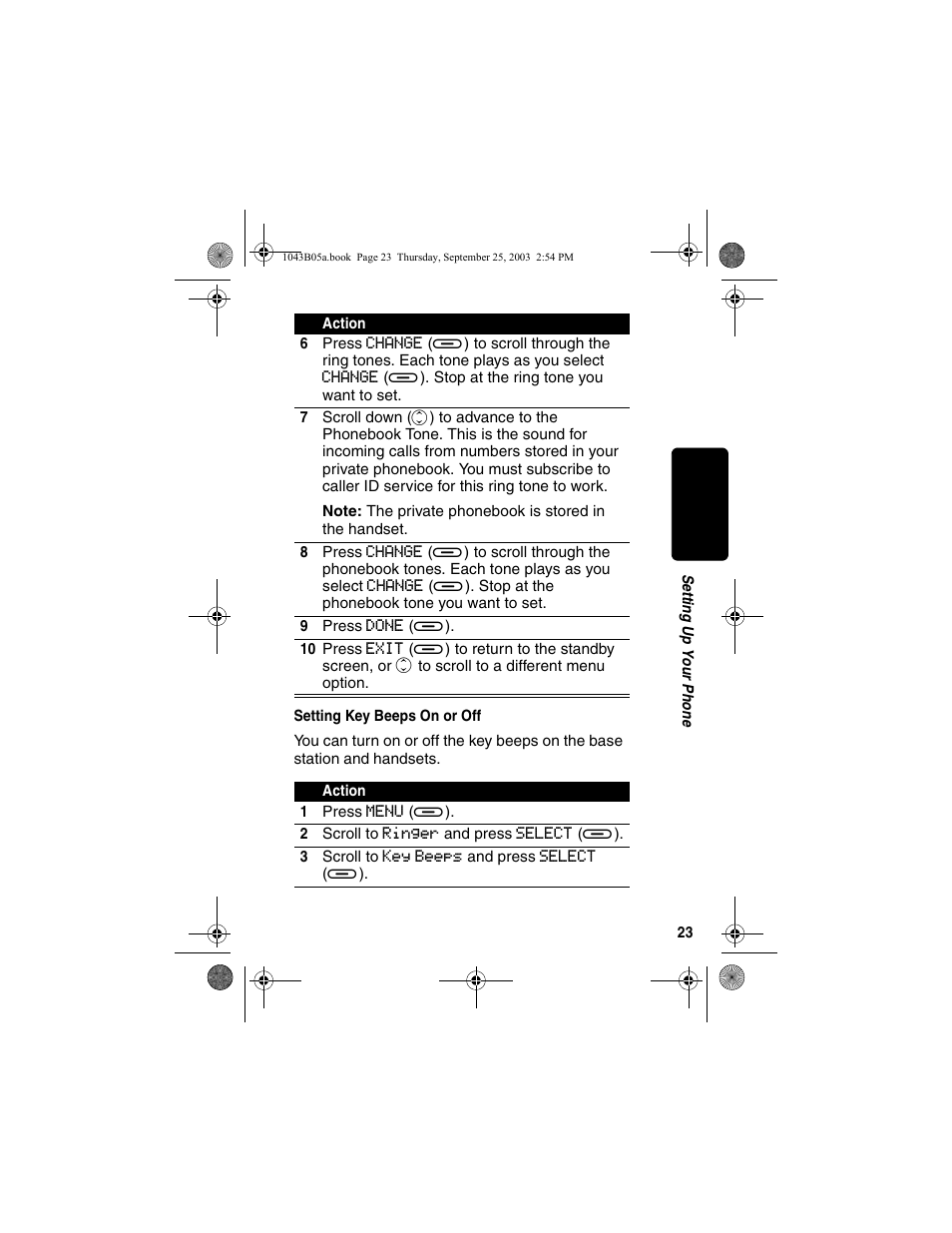 Setting key beeps on or off | Motorola MD480 Series User Manual | Page 25 / 68