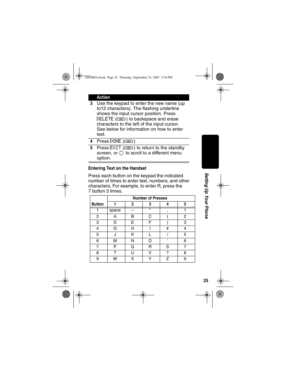 Entering text on the handset | Motorola MD480 Series User Manual | Page 27 / 68
