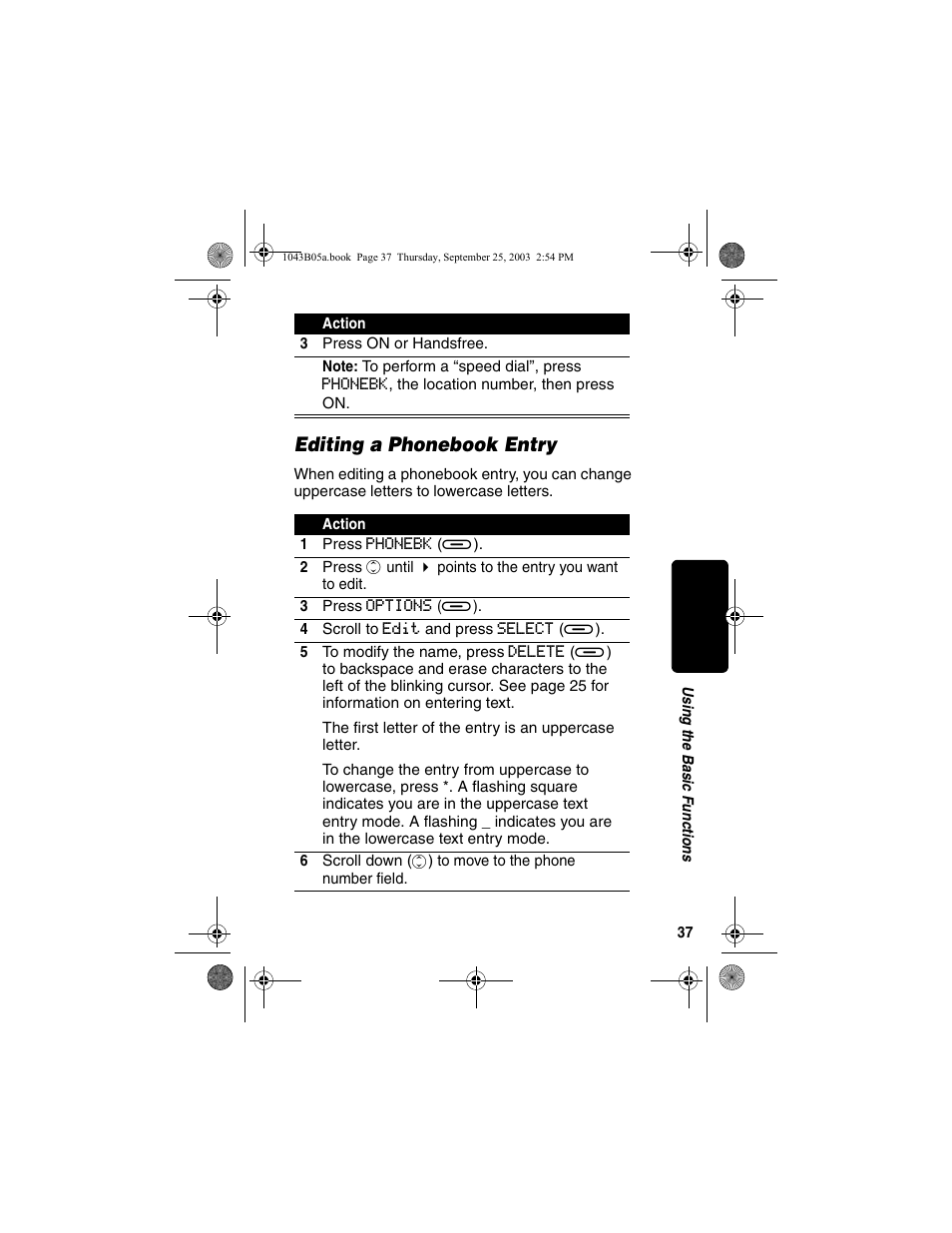 Editing a phonebook entry | Motorola MD480 Series User Manual | Page 39 / 68