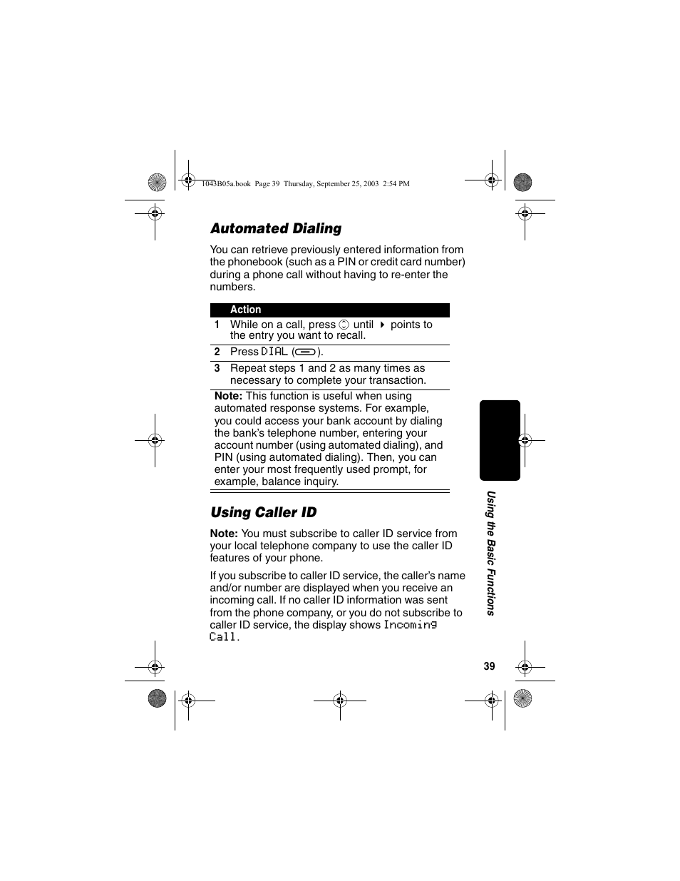 Automated dialing, Using caller id, Automated dialing using caller id | Motorola MD480 Series User Manual | Page 41 / 68