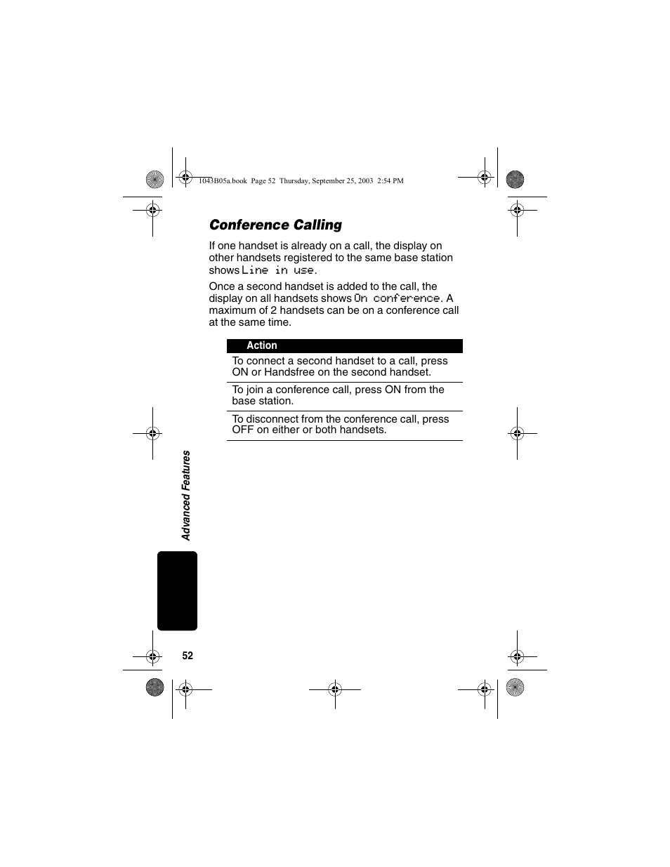 Conference calling | Motorola MD480 Series User Manual | Page 54 / 68