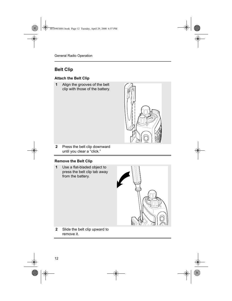 Belt clip | Motorola ASTRO MT 1500 User Manual | Page 23 / 76