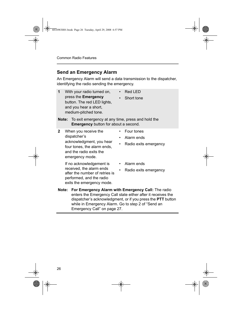 Send an emergency alarm | Motorola ASTRO MT 1500 User Manual | Page 37 / 76