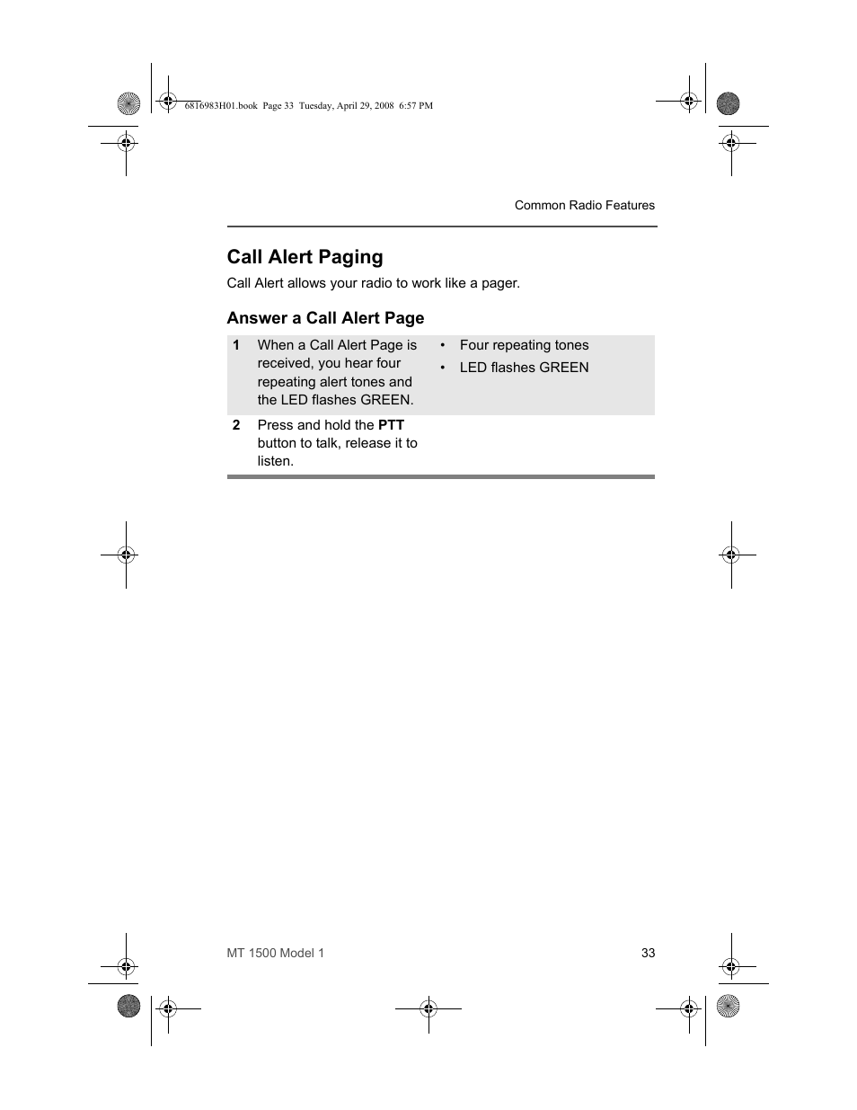 Call alert paging | Motorola ASTRO MT 1500 User Manual | Page 44 / 76