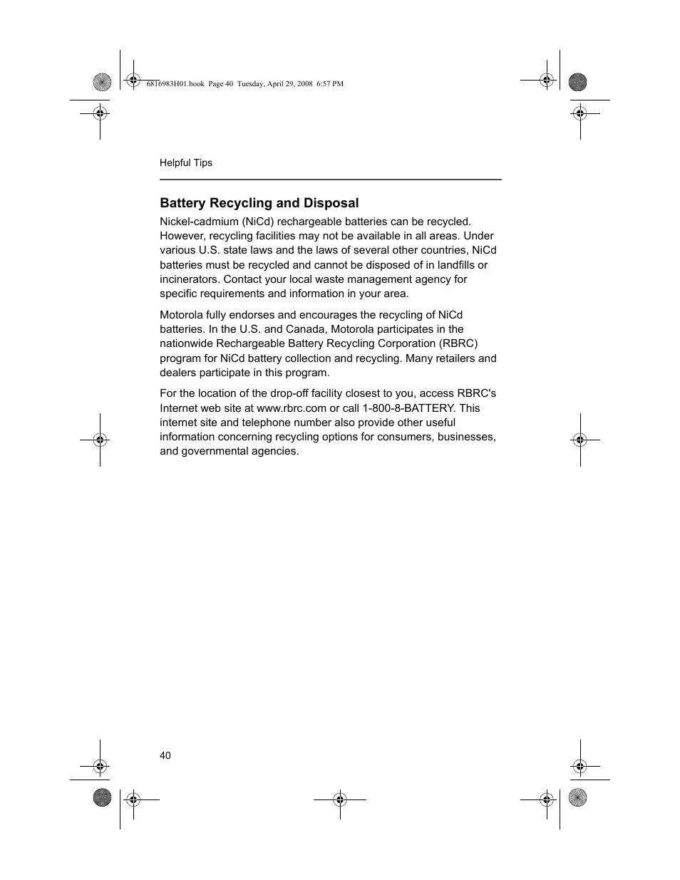 Battery recycling and disposal | Motorola ASTRO MT 1500 User Manual | Page 51 / 76