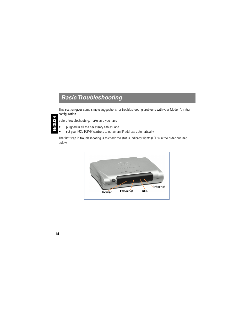 Basic troubleshooting | Motorola NETOPIA 2210-02 User Manual | Page 14 / 18