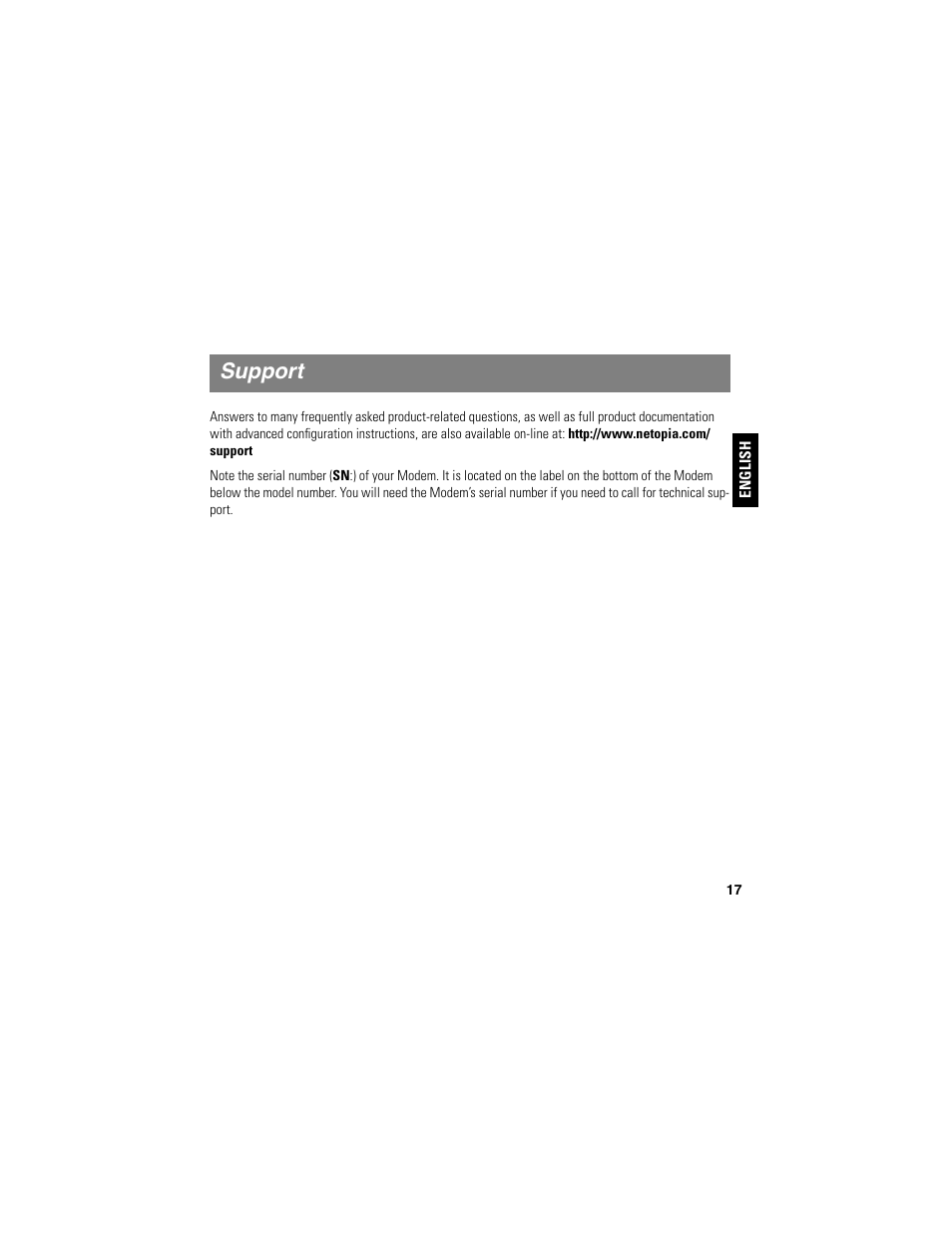 Support | Motorola NETOPIA 2210-02 User Manual | Page 17 / 18
