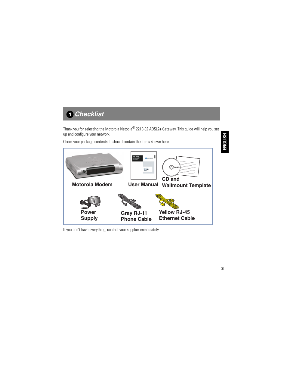 Checklist | Motorola NETOPIA 2210-02 User Manual | Page 3 / 18