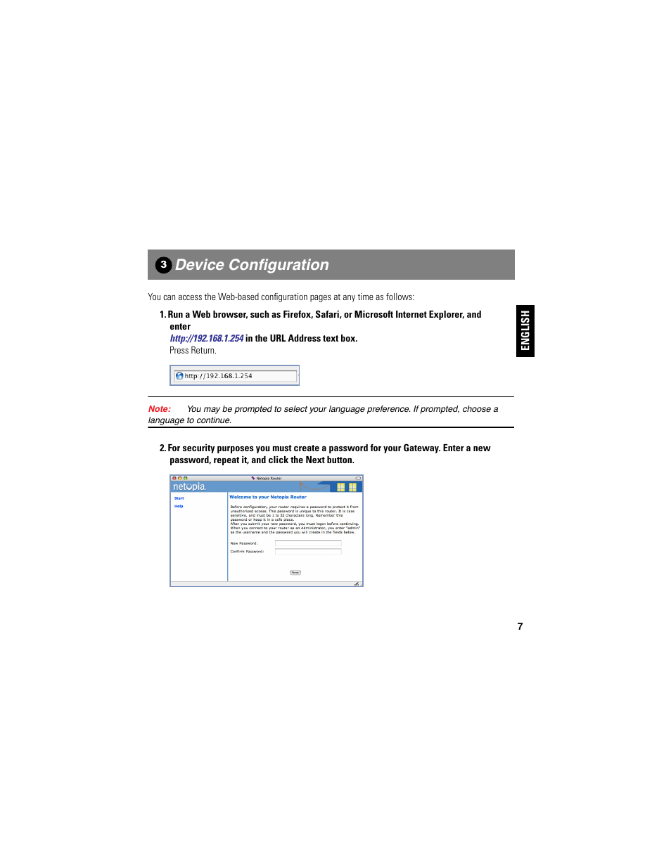 Device configuration, Device conﬁguration | Motorola NETOPIA 2210-02 User Manual | Page 7 / 18