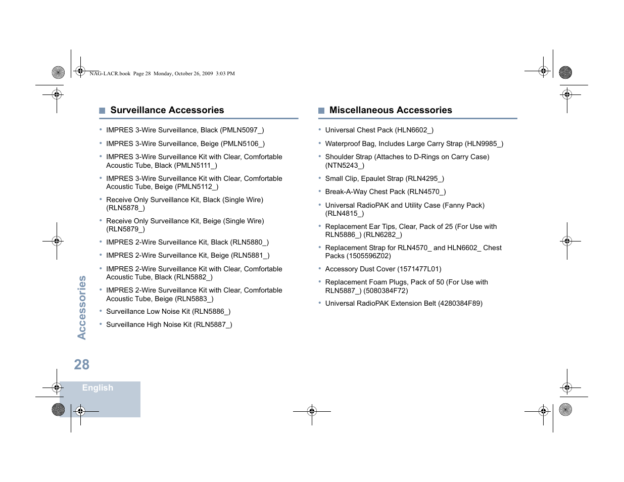 Surveillance accessories, Miscellaneous accessories, Surveillance accessories miscellaneous accessories | Accessories | Motorola MOTOTRBO XPR 6380 User Manual | Page 36 / 42