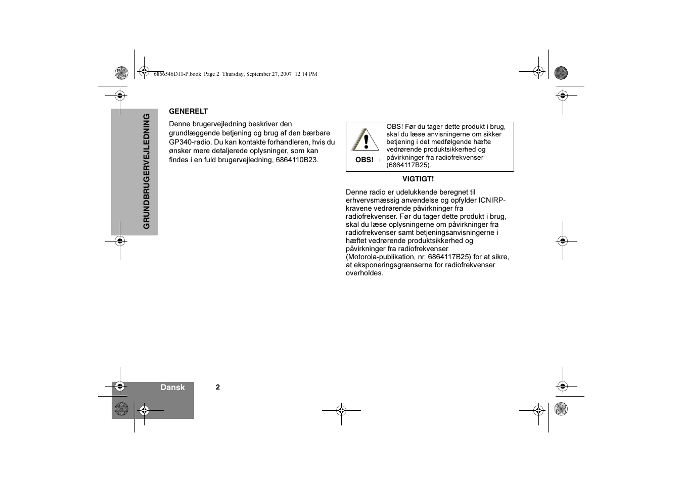 Generelt | Motorola GP340 EX User Manual | Page 12 / 18