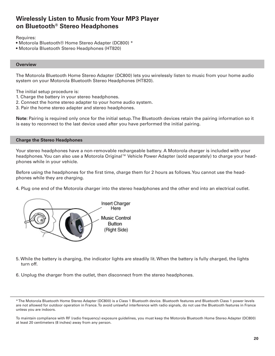 Stereo headphones | Motorola BLUETOOTH STEREO HEADPHONES User Manual | Page 20 / 36