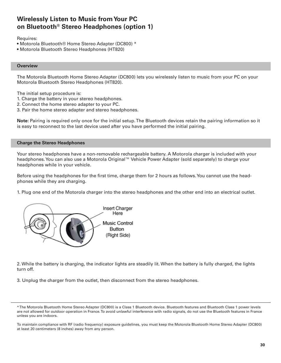 Stereo headphones (option 1) | Motorola BLUETOOTH STEREO HEADPHONES User Manual | Page 30 / 36