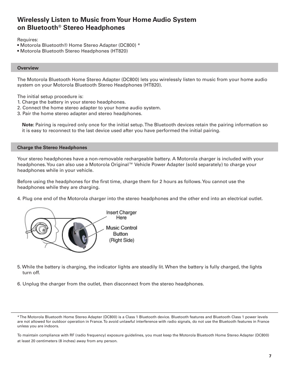 Stereo headphones | Motorola BLUETOOTH STEREO HEADPHONES User Manual | Page 7 / 36