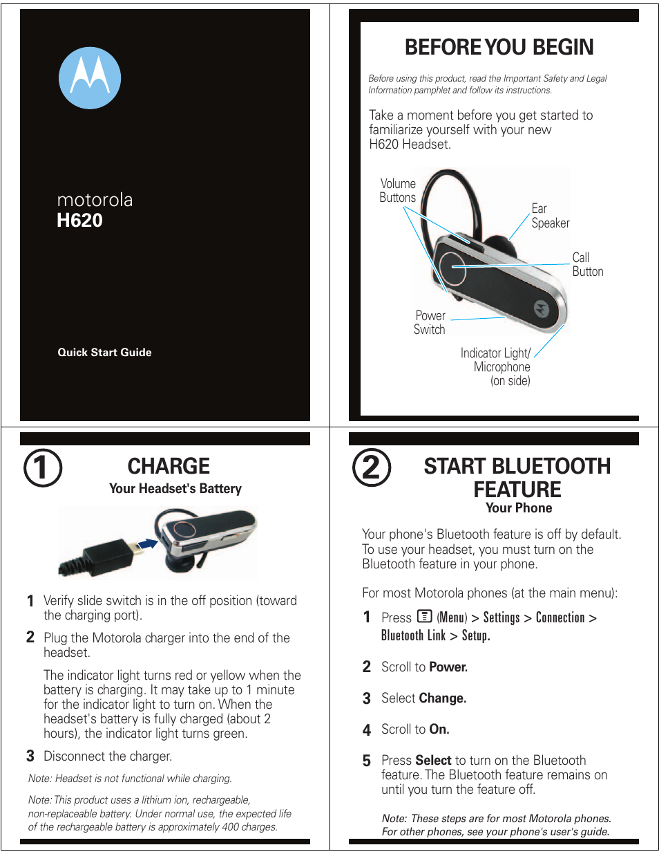 Motorola H620 User Manual | 6 pages