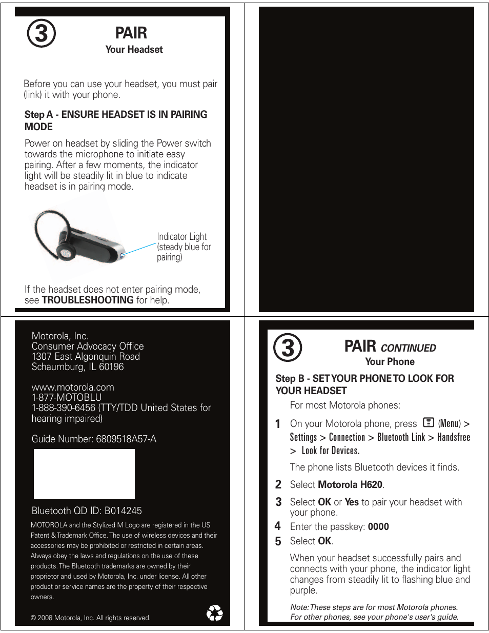 Pair | Motorola H620 User Manual | Page 2 / 6