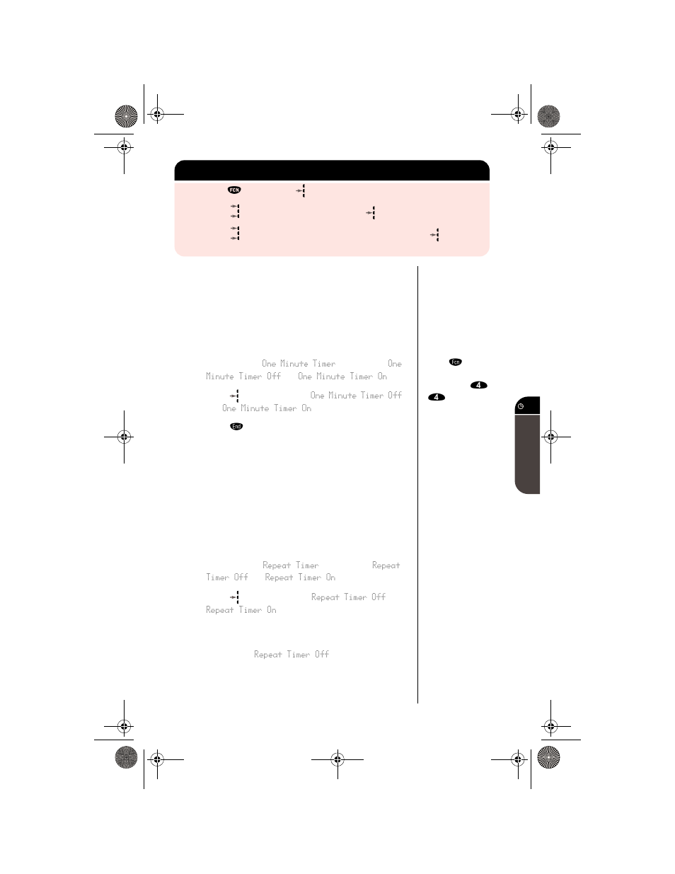 Setting the one-minute audible timer, Setting the repeating audible timer | Motorola digital cellular phone User Manual | Page 57 / 95