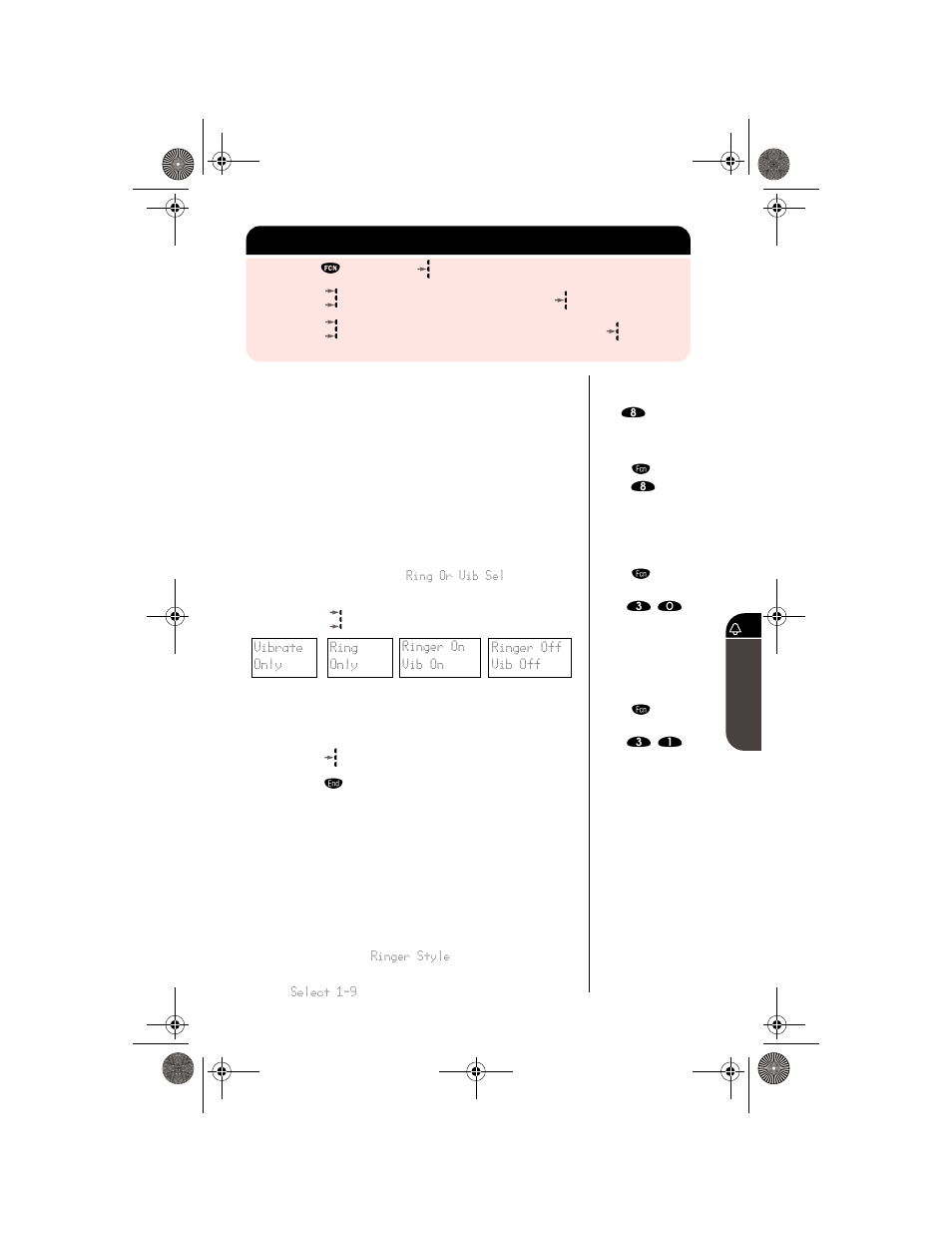 Tip: using the vibracall™ alert feature, Selecting a ringer style, Using the vibracall™ alert feature | Motorola digital cellular phone User Manual | Page 61 / 95