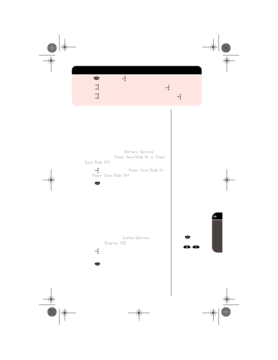 Battery options—power save mode, Display system identification | Motorola digital cellular phone User Manual | Page 83 / 95