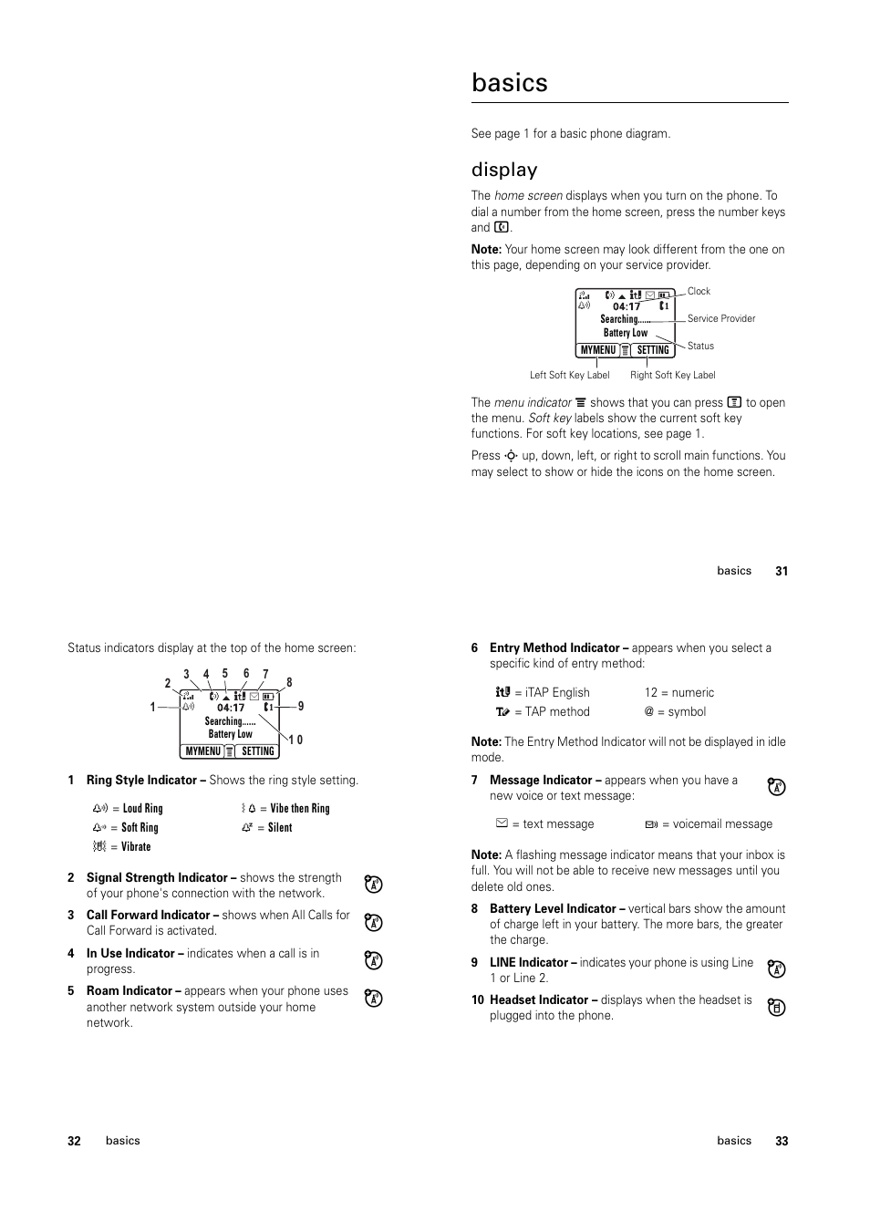 Basics, Display | Motorola C139 User Manual | Page 13 / 26