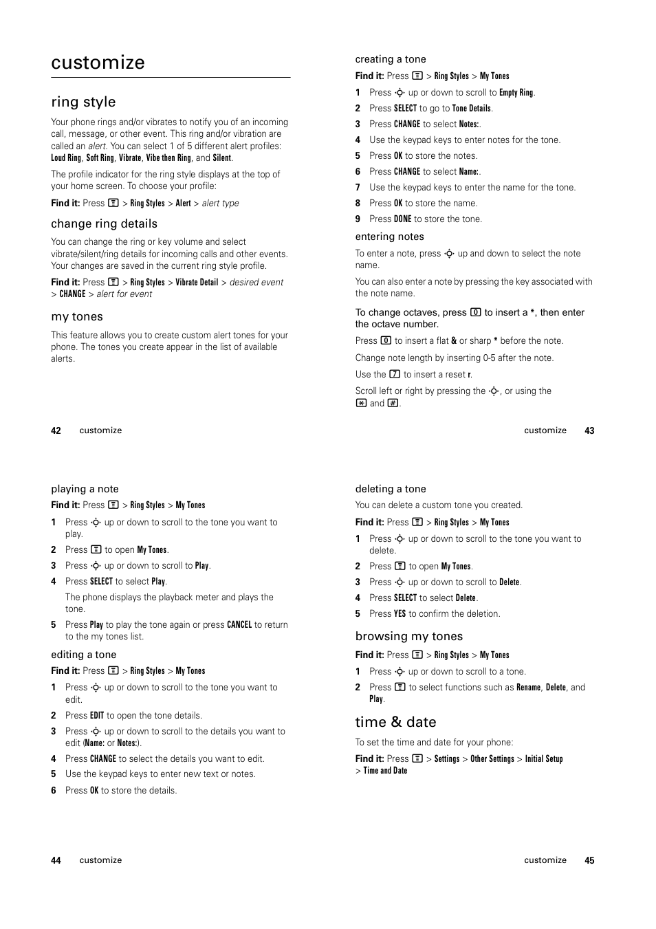 Customize, Ring style, Time & date | Motorola C139 User Manual | Page 16 / 26