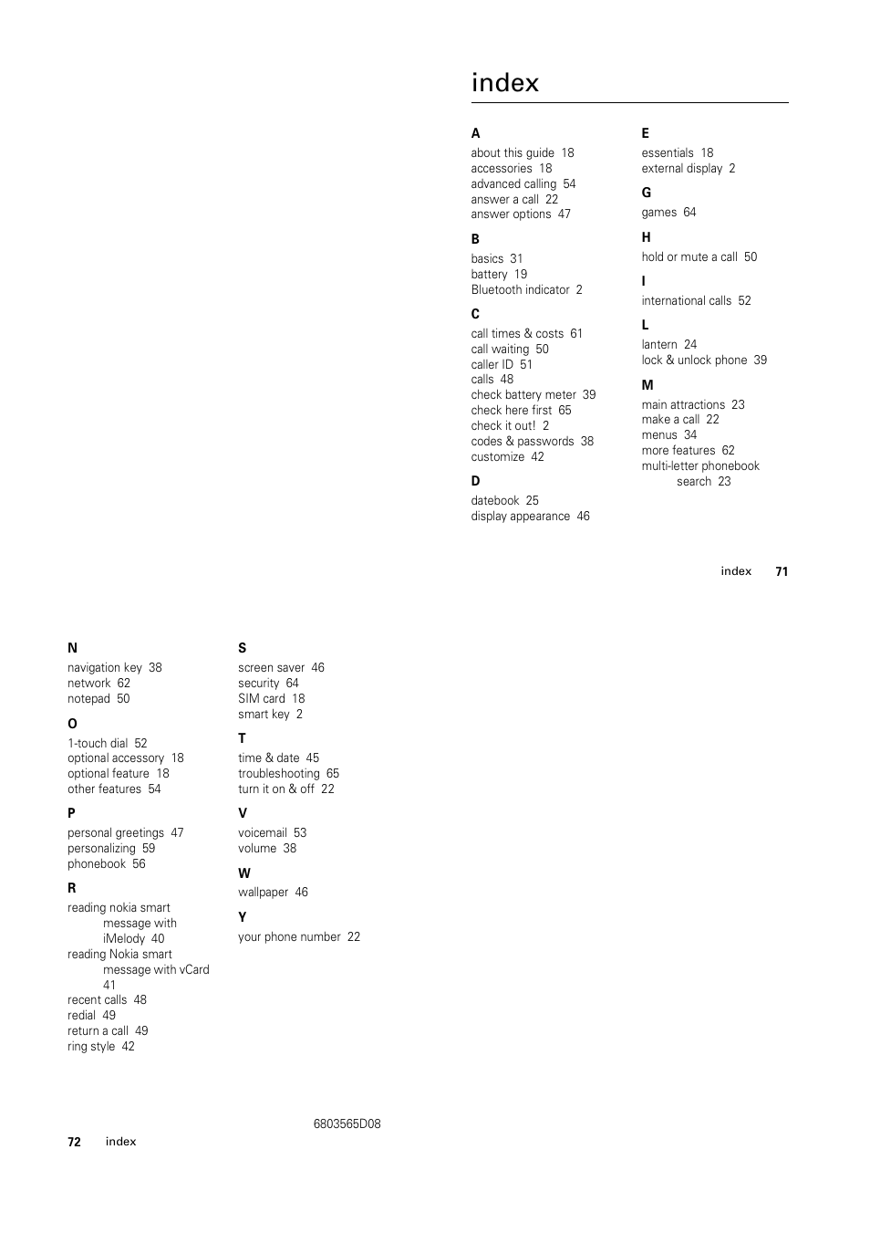 Index | Motorola C139 User Manual | Page 26 / 26