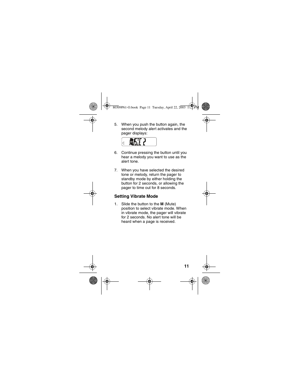 Setting vibrate mode | Motorola LS355 User Manual | Page 11 / 24