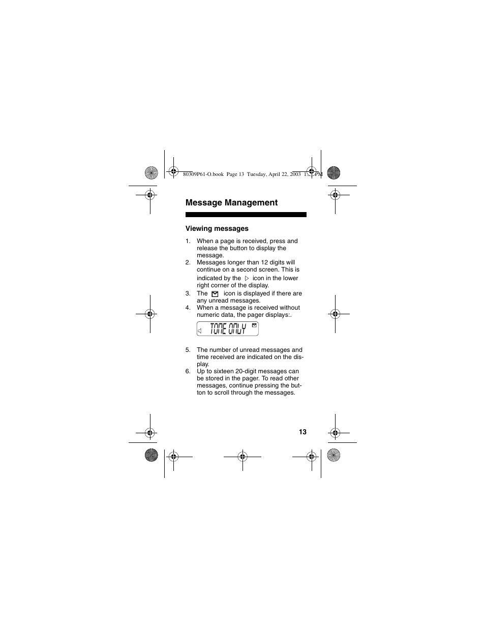 Message management, Viewing messages, Tone only | Motorola LS355 User Manual | Page 13 / 24