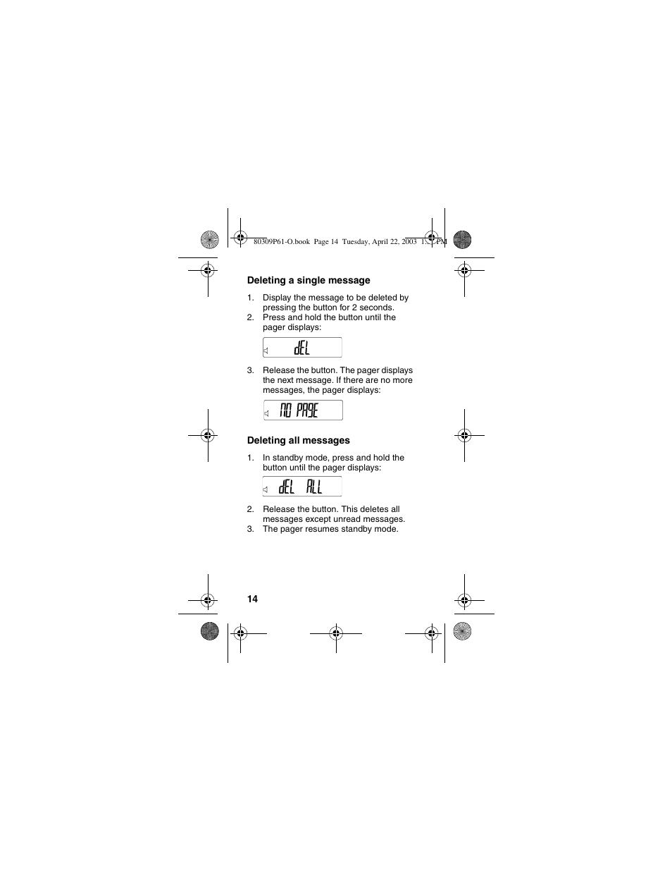 Deleting a single message, Deleting all messages, Deleting a single message deleting all messages | Motorola LS355 User Manual | Page 14 / 24