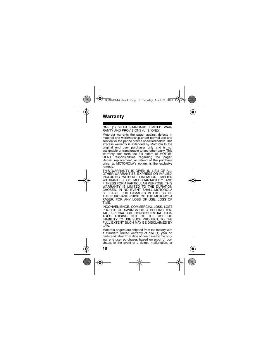 Warranty | Motorola LS355 User Manual | Page 18 / 24