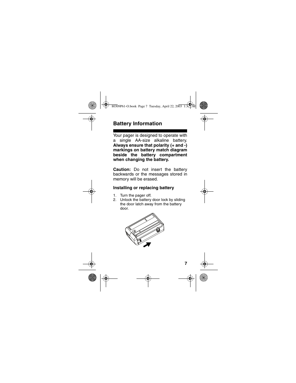 Battery information | Motorola LS355 User Manual | Page 7 / 24