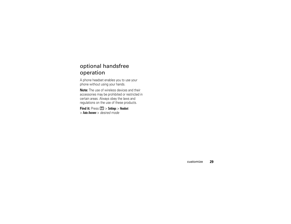 Optional handsfree operation | Motorola C261 TracFone User Manual | Page 31 / 78