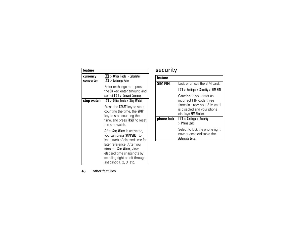 Security | Motorola C261 TracFone User Manual | Page 48 / 78