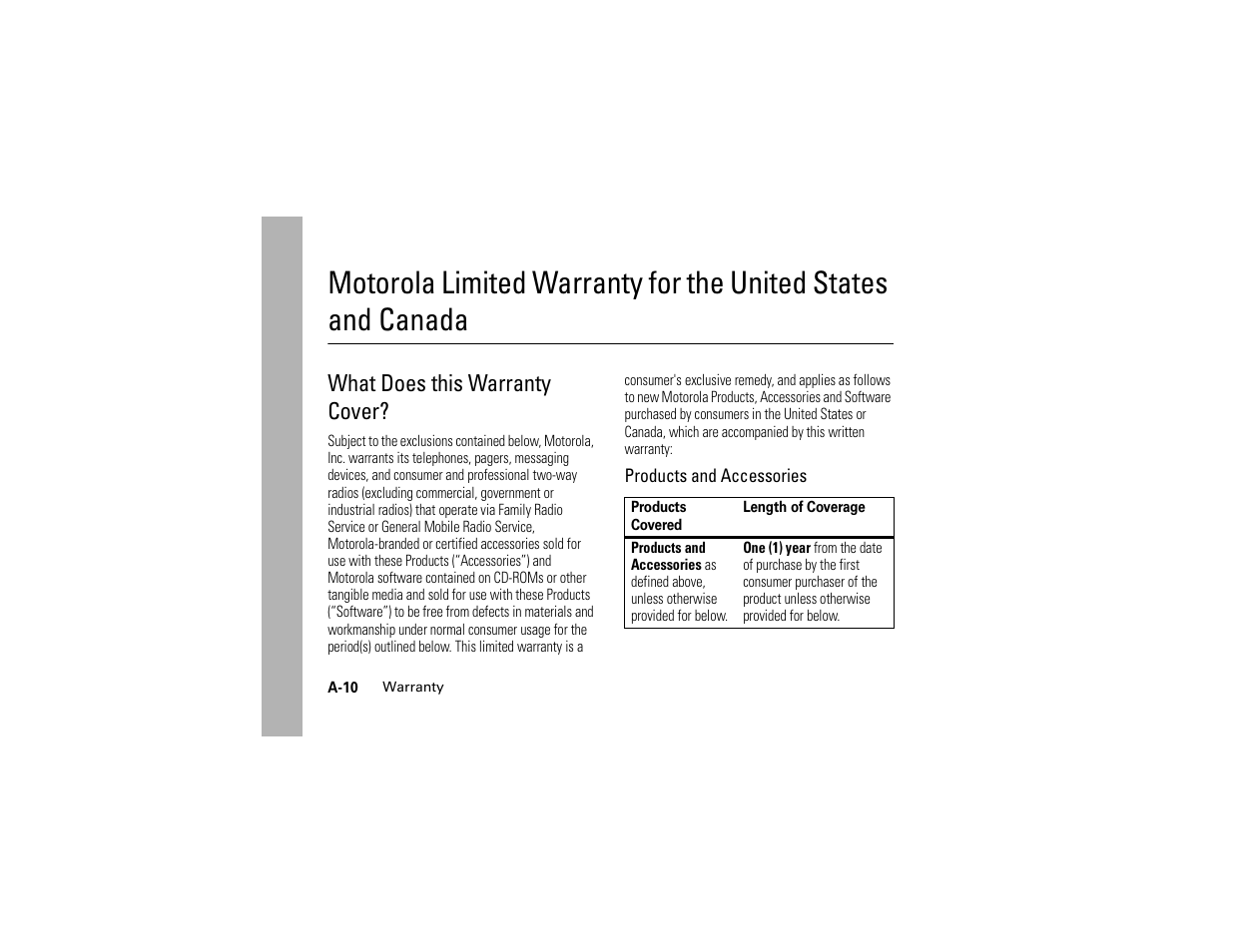 Warranty, What does this warranty cover | Motorola C261 TracFone User Manual | Page 66 / 78