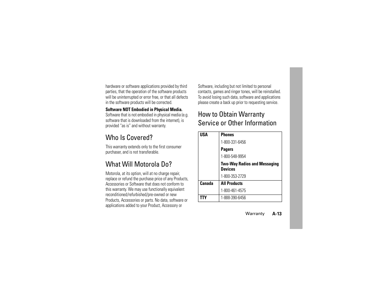 Who is covered, What will motorola do | Motorola C261 TracFone User Manual | Page 69 / 78