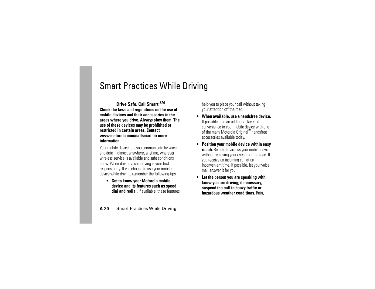 Smart practices while driving | Motorola C261 TracFone User Manual | Page 76 / 78