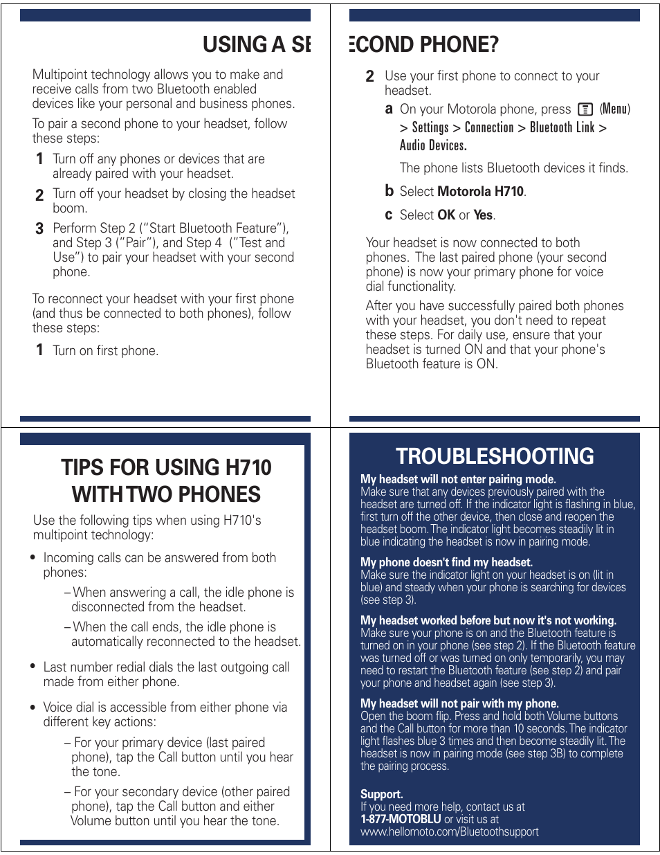 Using a se, Econd phone | Motorola H710 User Manual | Page 3 / 6