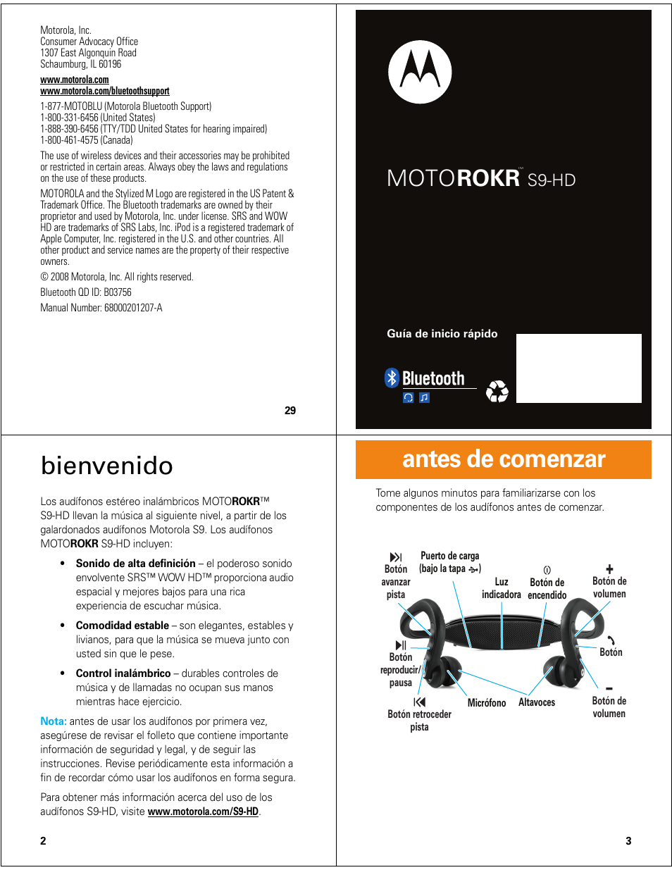 Bienvenido, Antes de comenzar, Moto rokr | S9-hd | Motorola MOTOROKR S9-HD User Manual | Page 8 / 15