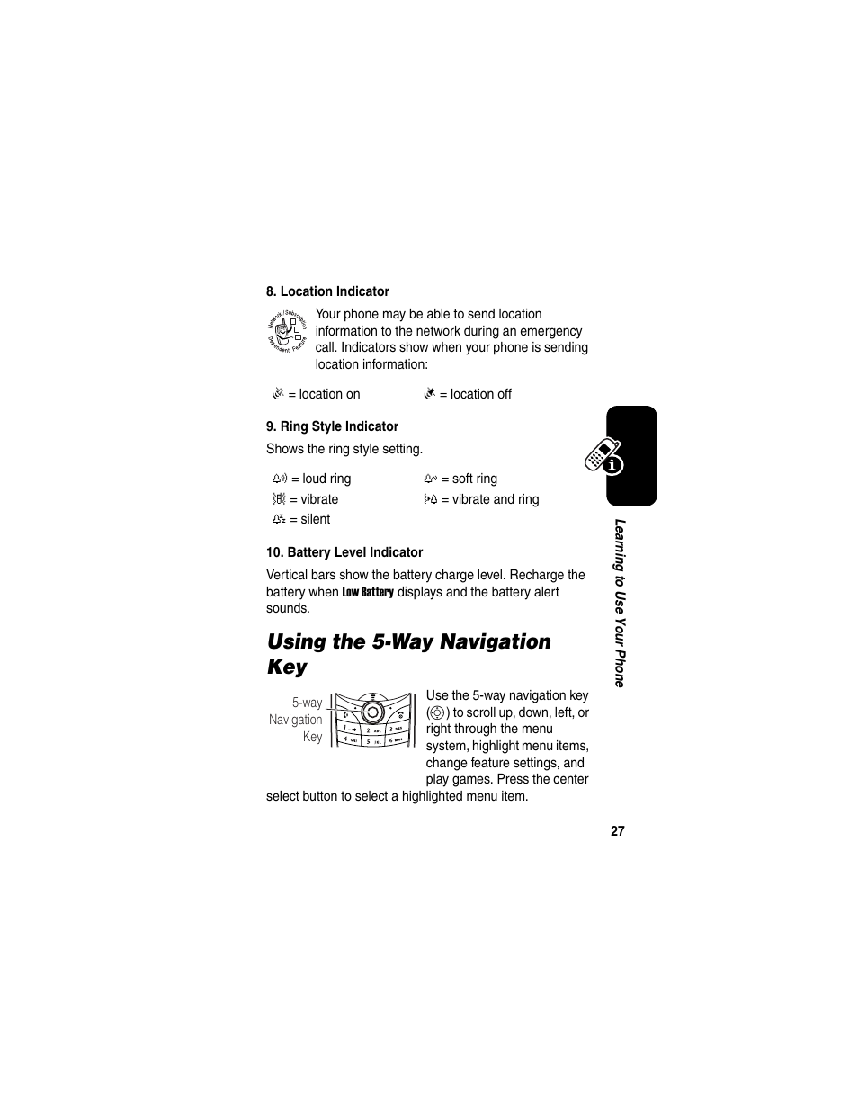 Using the 5-way navigation key | Motorola C650 User Manual | Page 29 / 124