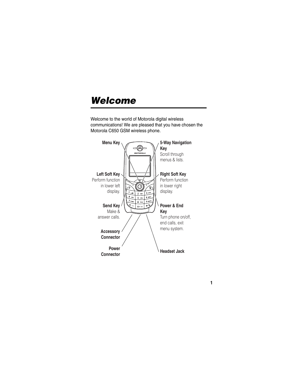 Welcome | Motorola C650 User Manual | Page 3 / 124