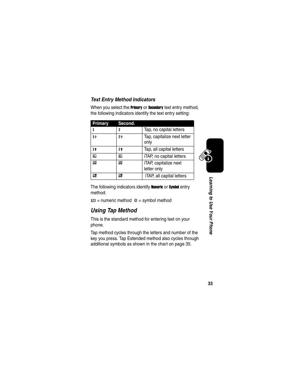 Using tap method | Motorola C650 User Manual | Page 35 / 124