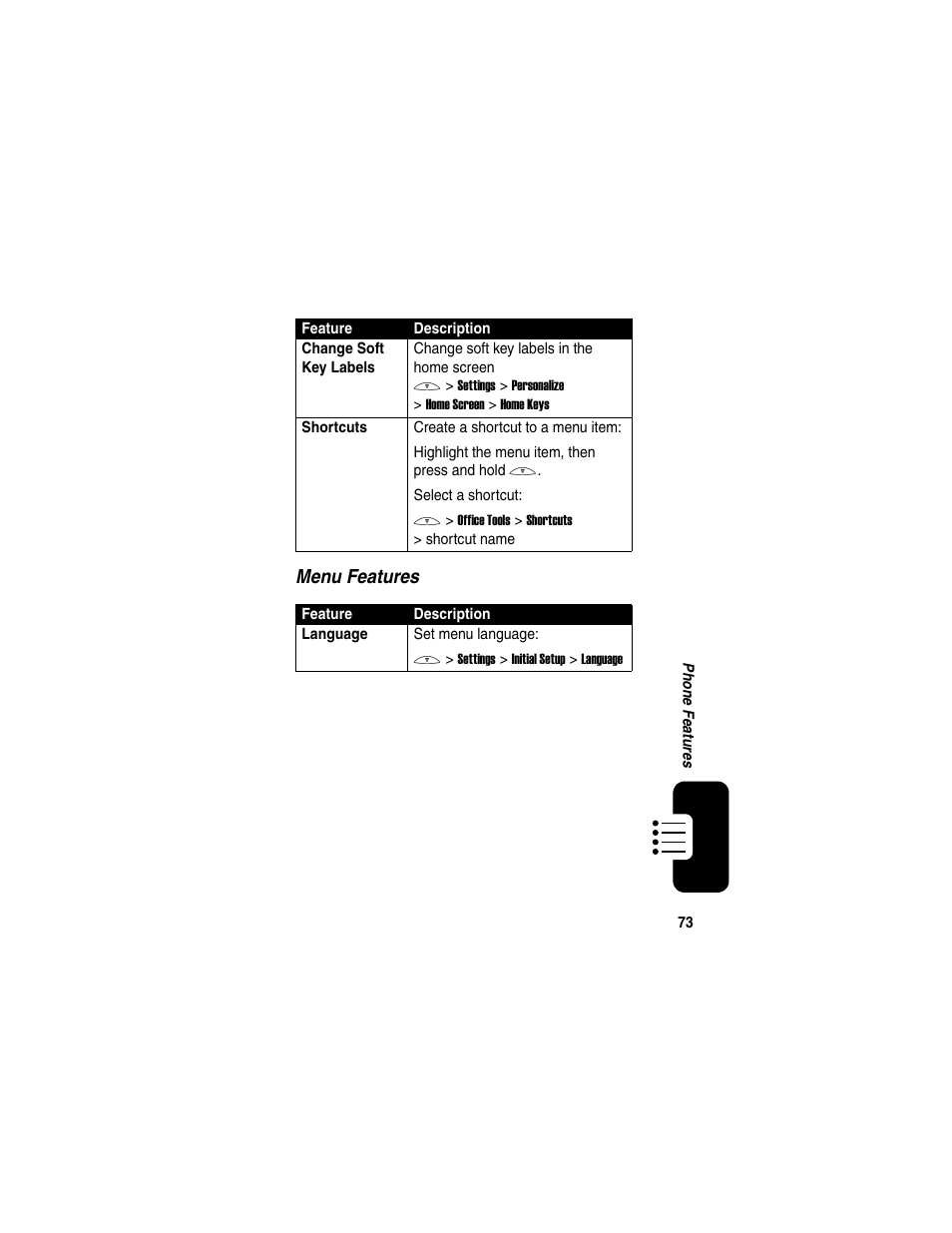 Menu features | Motorola C650 User Manual | Page 75 / 124