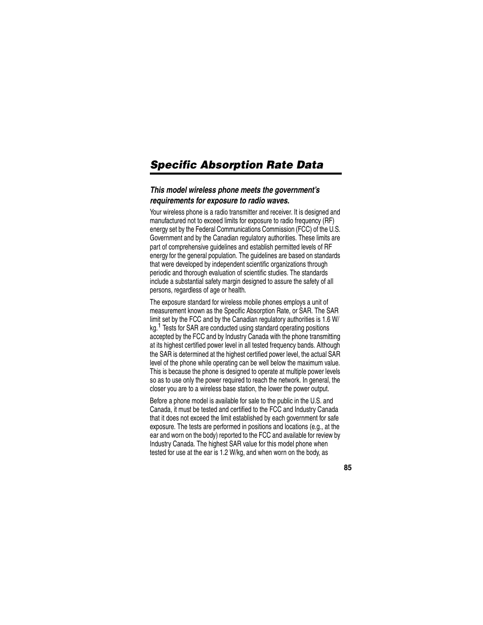 Specific absorption rate data | Motorola C650 User Manual | Page 87 / 124