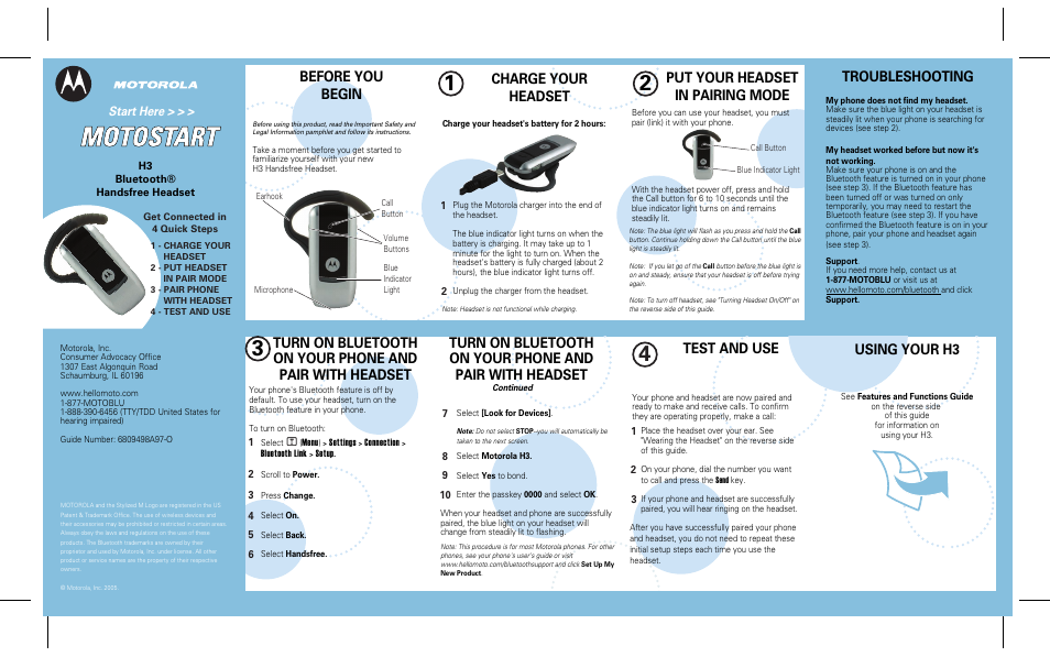 Motorola MOTOSTART H3 User Manual | 2 pages