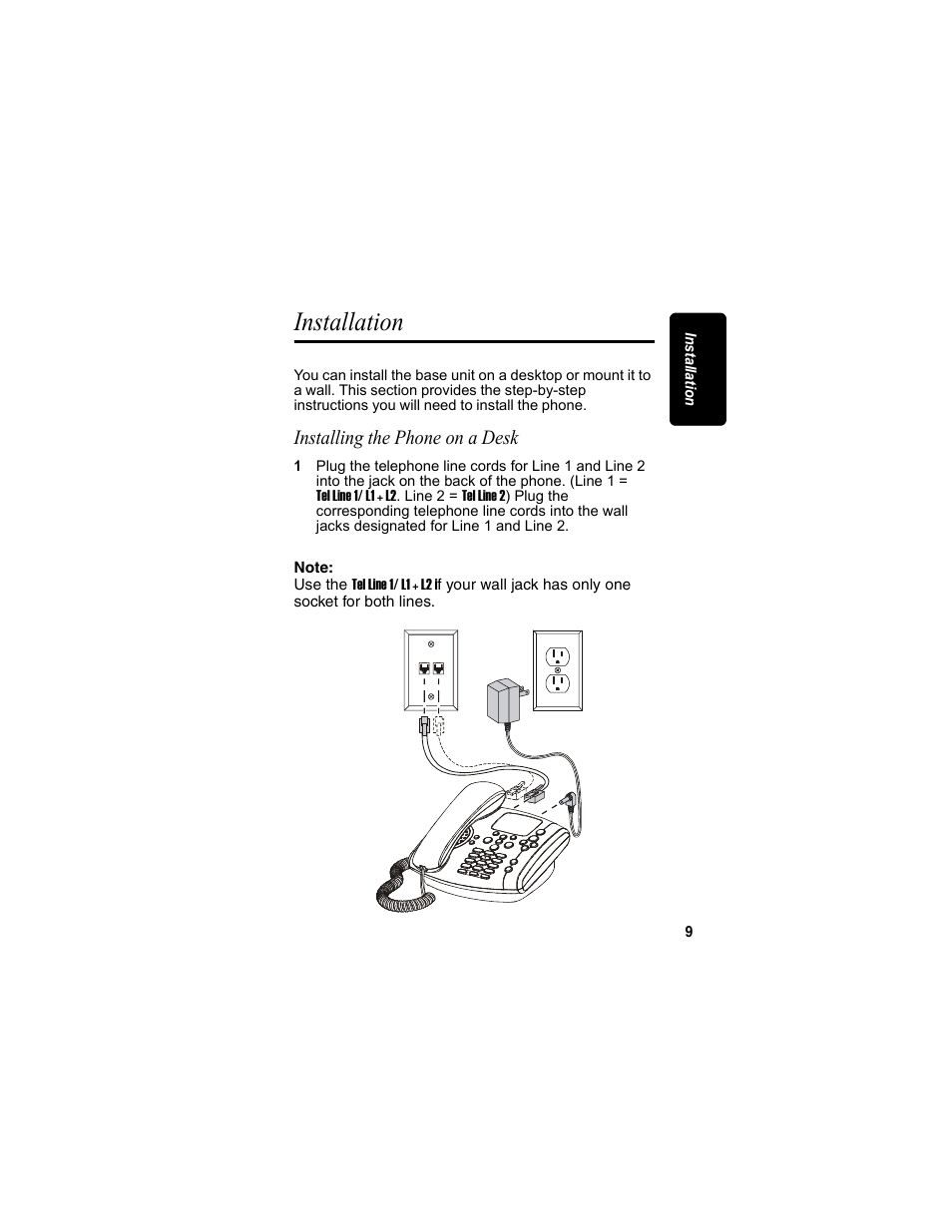 Installation, Installing the phone on a desk | Motorola MD7090 User Manual | Page 29 / 72