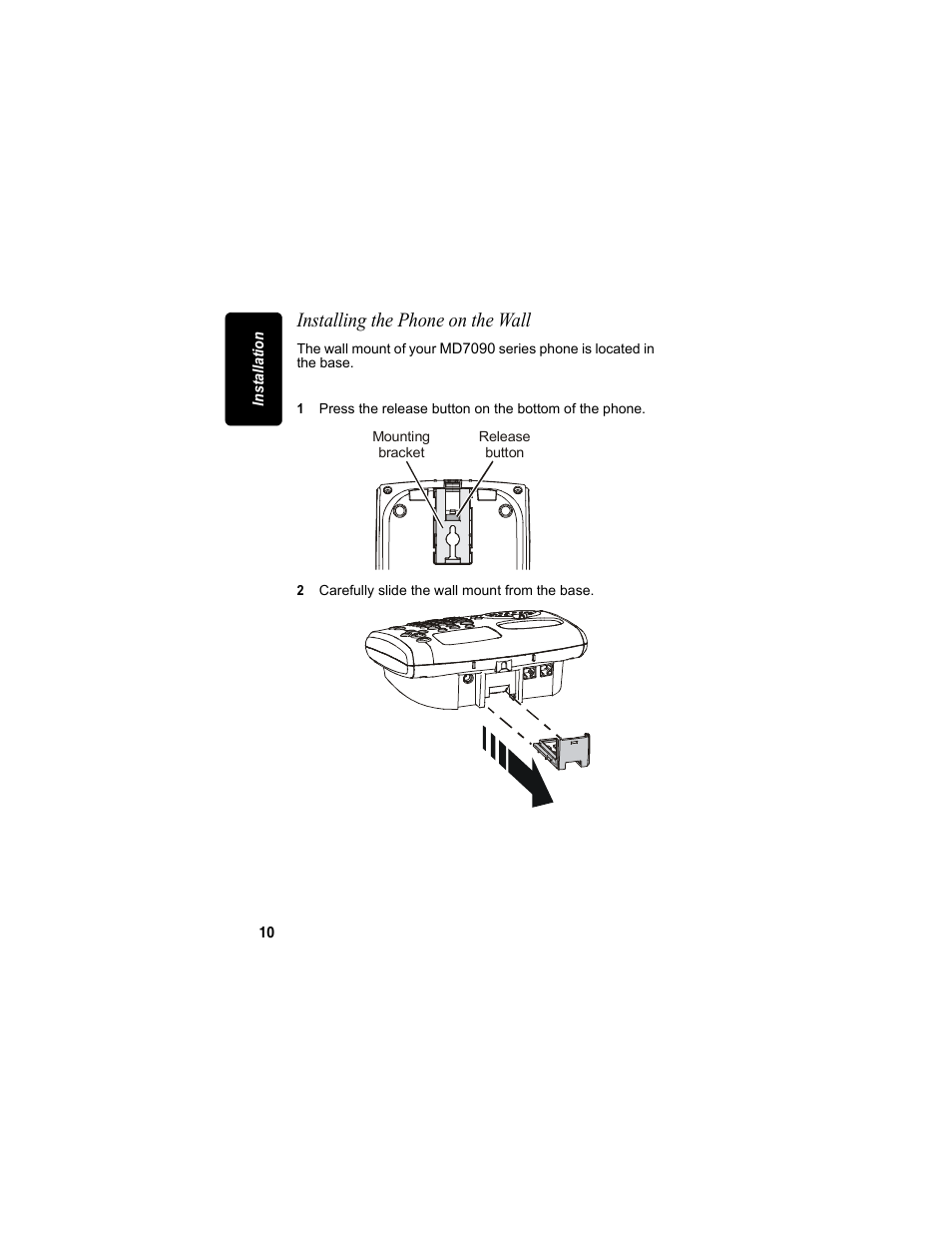 Installing the phone on the wall | Motorola MD7090 User Manual | Page 30 / 72